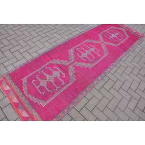 Tapis turc vintage bohème rose gris 3.1x9.9 pieds Patchwork laine grande surface tapis pour salon classique tissage en Latex - Product Image 2