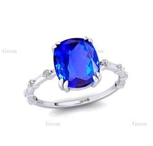 Anillos de piedras preciosas de tanzanita natural de 2,4 quilates con corte de cojín de oro puro de 18 quilates con diamantes reales, joyería fina personalizada hecha a mano para ella - Product Image 3