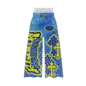 Pantalon de jogging vintage personnalisé, taille double couche, strass, respirant, délavé à l'acide, double taille, évasé, style Y2K, 100% coton - Product Image 2