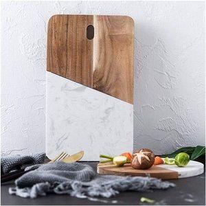 Tabla de cortar de madera de acacia y mármol decorativo Besafe de acero decorativo bandeja de queso de mármol Tabla de servir con asa - Product Image 6