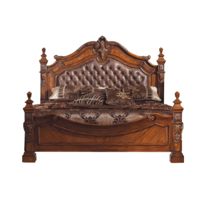 Antik lüks stil kral ve çift kişilik yatak yatak odası mobilyası yatak odası takımı ahşap karyola iskeleti doğrudan fabrika için Set