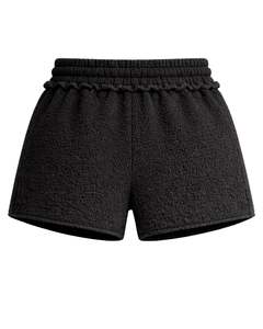 Shorts en molleton sherpa noir pour femmes, confortables, doux, en peluche, vêtements de détente, taille élastique, cordon de serrage, décontractés, confortables pour l'hiver - Product Image 2