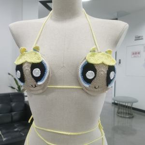 Ensemble deux pièces en coton tricoté au crochet personnalisable, nouveau maillot de bain bikini string sexy fait main avec logo à la taille pour femme - Product Image 5