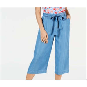 Maison Jules Tuta da donna in tela traspirante, modello cropped, con pantaloni a vita alta e vita media, stile a matita, con laccetti, taglia XS, Blu - Product Image 2