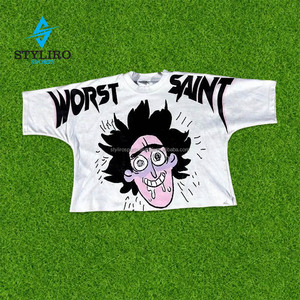 เสื้อยืดผู้ชายทรงบ็อกซี่ฟิตทำจากผ้าฝ้ายหนาโอเวอร์ไซส์ไซส์คอกลมลายสีพื้นสไตล์ลำลองกำหนดเองจาก USA - Product Image 4