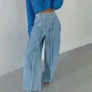 Pantalons larges à taille haute et à jambe large, à la mode, pour femmes, fabriqués par des fabricants de vêtements - Product Image 2