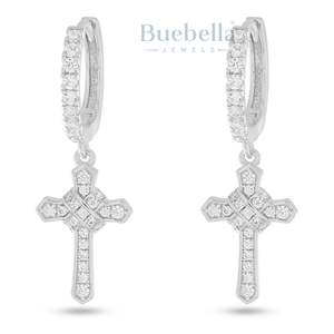 Pendientes de diamantes de estilo Hip Hop Vintage americano europeo para mujer aro hueco con diseño de moda colgante de Cruz de circón - Product Image 3