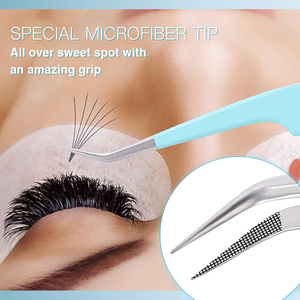 Profesional 5 uds punta de fibra pinzas de pestañas de volumen curvo herramienta de belleza de acero inoxidable alto extensiones de pestañas azul hecho Pakistán - Product Image 3