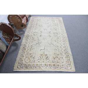 Tapis vintage, tapis turc 3,8x6,6 pieds, tapis en laine camouflage blanc - Product Image 1