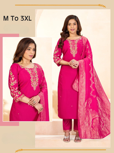 Ensemble Salwar Kameez de qualité supérieure pour femmes, broderie, entièrement en coton, haut intérieur, bas en chinon lourd, style de fête, tout - Product Image 4