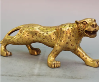 Sculpture de Jaguar en Aluminium Coulée à la Main avec Finition Dorée Petite Grande Décoration d'Intérieur et de Table Objet d'Artisanat Métallique