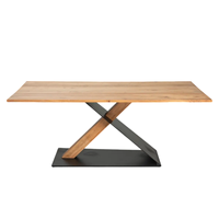 Table à manger moderne en bois d'acacia massif foncé, fabriquée à la main, avec pieds en métal noir, design personnalisé, 200 cm de large, pour la maison et l'hôtel