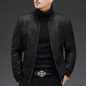 Qualité haute peau de mouton Slim Fit hommes hiver toile en cuir véritable imperméable respirant décontracté noir vêtements d'extérieur vestes Plus - Product Image 3