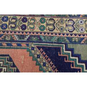 Alfombra Turca Vintage Pequeña de 1.7x3 pies, Alfombra de Lana Sólida Azul y Roja - Product Image 5