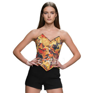 Breathable Everyday Satin Vintage Print Sexy Over Bust Waist Shaping Corset Supplier From Pakistan - Product Image 1