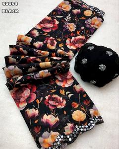 Sari negro elegante y glamuroso de alta demanda indio, lo último en moda para fiestas, ropa de novia Sari impresionante más vendida - Product Image 1