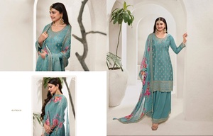 ผ้าลาย้เหนียว Chi-non เย็บปักถักร้อยหนัก Dhaga, Zari, Sequence ทํางานกับชุดสูทพิมพ์ลายดิจิตอลสําหรับผู้หญิง - Product Image 6