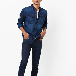 เสื้อเชิ้ตยีนส์แขนยาวผู้ชายแบบสั่งทำพิเศษสำหรับฤดูใบไม้ผลิและฤดูร้อน ผ้าฝ้าย 100% สไตล์ลำลอง - Product Image 4