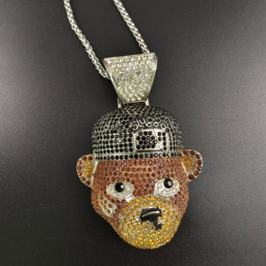 Ciondolo a Forma di Testa d'Orso Personalizzato con Strass, Gioielli <span class=keywords><strong>Hip</strong></span> <span class=keywords><strong>Hop</strong></span> per Brand di Streetwear, Logo e Confezione Personalizzabili - Product Image 4