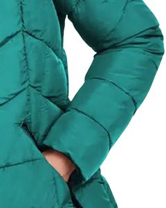 Customized Women Long Quilted Puffer Jacket Dark Olive Green Hooded Lightweight Winter Coat With Zipper <b>For</b> Casual Outdoor Wear - Product Image 5