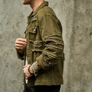 Elegante chaqueta desgastada Premium para hombre, chaqueta vaquera de algodón transpirable con logotipo personalizado, chaqueta vaquera lavada en la parte delantera - Product Image 6