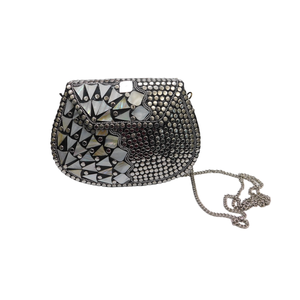 Sacs à main en velours simples et décontractés avec fermeture ambroïdale en pierre grise et verte fantaisie pochette en velours sac suspendu pour femme - Product Image 2