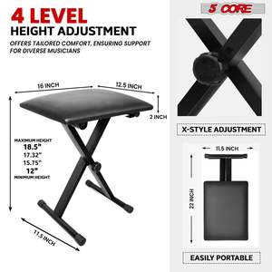 5 Core <b>Keyboard</b> & Bench Set Combo Height Adjustable Key Board Stands w Padded 2 Cushioned Musician - Product Image 2