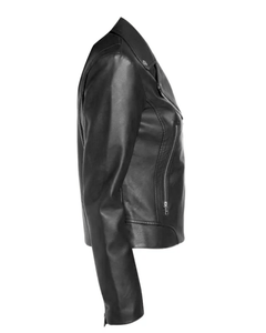 Black Ladies Genuine Leather Motorcycle <b>Jacket</b> Full Sleeves Waterproof Windproof Zipper Solid Front Plain Dyed Cow Stand Autumn - Product Image 2