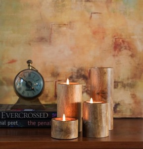 Portavelas de madera maciza pequeño hecho a mano para bodas, decoración del hogar, ocasiones festivas (Navidad Pascua), mesa perfecta - Product Image 3