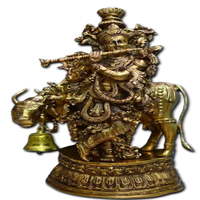 Support d'idole Krishna en laiton finition antique fait à la main flûte Art déco pour la décoration intérieure cadeau spirituel approvisionnement en vrac pour Temple Pooja chambre