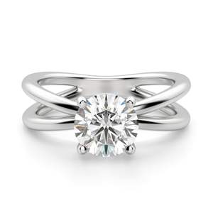 Anillo de aniversario con vástago dividido de diamante de corte redondo para mujer - Product Image 4