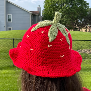 Custom Hand Knitted Crochet Bucket Hat Featuring Animation Character Style with Strawberry Frog Pig <b>Dog</b> Bows Cartoon Patterns - Product Image 5