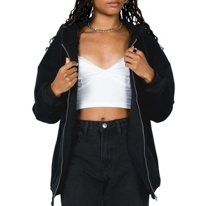 Sudaderas con capucha de peso pesado 380gsm para mujer Sudadera con cremallera sólida Sudadera con capucha de manga larga de algodón polar para mujer Sudadera con cremallera - Product Image 1