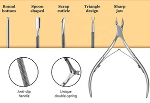 Professionnel écologique réutilisable 3 pièces en acier inoxydable double extrémité podiatre coupe-ongles manucure cuticule poussoir et dissolvant - Product Image 5