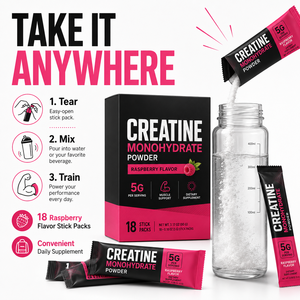 Creatina Micronizada en Polvo 5000mg Creatina + 1000mg Betaína + 500mg Taurina, Sabor Frambuesa, 18 Porciones, Envase en Barra - Product Image 2