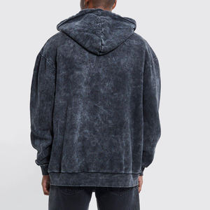 เสื้อฮู้ดดี้ทรงโอเวอร์ไซส์แบบซิป สไตล์วินเทจ ลุคสตรีท ทำจากผ้าฟอกสีแบบแอซิดวอช พร้อมกางเกงวอร์มขาบาน ดีไซน์ใหม่ ผลิตตามสั่ง - Product Image 2