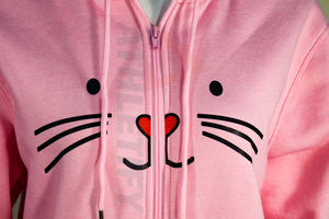 Sudadera con capucha y cremallera con estampado de gato rosa para mujer, linda sudadera de mezcla de algodón, sudadera con capucha con cara de gato Kawaii y mangas con diseño de pata para uso casual - Product Image 3