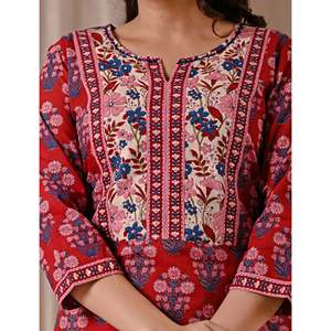 Conjunto de traje afegano para mujer, kurta de corte recto con estampado Red Butta Block - Product Image 2