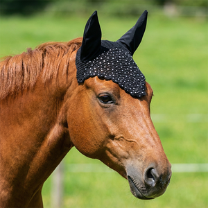 Voile anti-mouches noir en crochet avec détails en sequins argentés, couvre-oreilles confortables de haute qualité, bonnet équestre fait main pour - Product Image 2