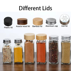 Canister Gỗ Nắp Gia Vị Lọ Thảo Mộc Và Gia Vị <span class=keywords><strong>Container</strong></span> Gia Vị Chai 4 Oz Vuông Glass Gia Vị Lọ Với Bằng Gỗ Tre Nắp Bộ - Product Image 5
