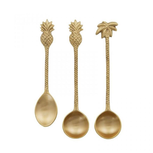 Cuillère en laiton avec manche en forme d'ananas et de palmier, plaquée or, polissage miroir, lot de 3 cuillères à dessert en gros pour cadeaux - Product Image 1