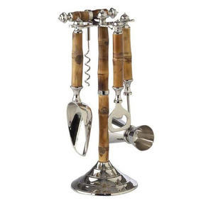 Juego de herramientas para bebidas de latón y acero inoxidable de primera calidad, contiene cuchara, abrebotellas, cuchara para hielo, colador, asas de cuero sintético, soporte de herramientas - Product Image 3