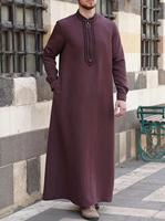 Thobe traditionnel pour hommes, robe Abaya en coton et lin uni, manches longues, poches, style décontracté ethnique, Jubba, Arabie Saoudite