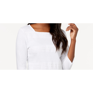 Top Casual da Donna Karen Scott con Scollo Quadrato e Inserti in Pizzo, Taglia Unica, Bianco con Ricamo Floreale in Chiffon Lavorato a Maglia - Product Image 2