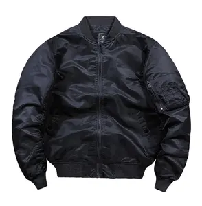 Venta al por mayor de ropa de calle de moda con logotipo personalizado para hombres chaqueta bomber de satén de invierno grueso casual chaquetas tejidas de tela de lona