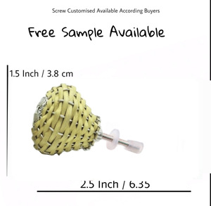 Modern Yellow Bamboo Woven Metal Dresser Drawer <b>Door</b> with Ceramic Knobs & Pull Handle <b>for</b> Kitchen Bathroom Bedroom Living Room - Product Image 3