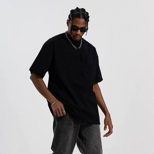 Derniers t-shirts décontractés basiques 100% coton pour hommes, épaules tombantes surdimensionnées avec manches courtes, tissu tricoté avec logo personnalisé - Product Image 3