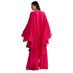 Palazzo Kurta de style cape en chinon rose avec encolure Zardosi Vente en gros de vêtements ethniques pour femmes OEM Fournisseur d'usine Ensemble de costumes - Product Image 5