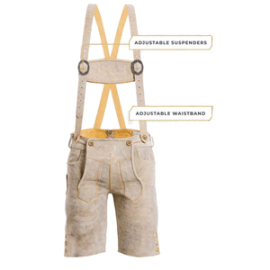 Lederhosen หนังนิ่มสั้นสำหรับผู้ชายเครื่องแต่งกายสไตล์เยอรมันลายทึบดีไซน์โลโก้ตามสั่ง - Product Image 3