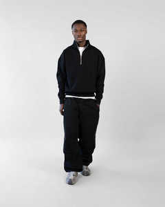 <b>Mens</b> <b>Black</b> Quarter Zip <b>Sweatshirt</b> Custom Logo Heavyweight Long Sleeve Pullover Stand Collar Casual Streetwear OEM 100% Cotton - Product Image 2